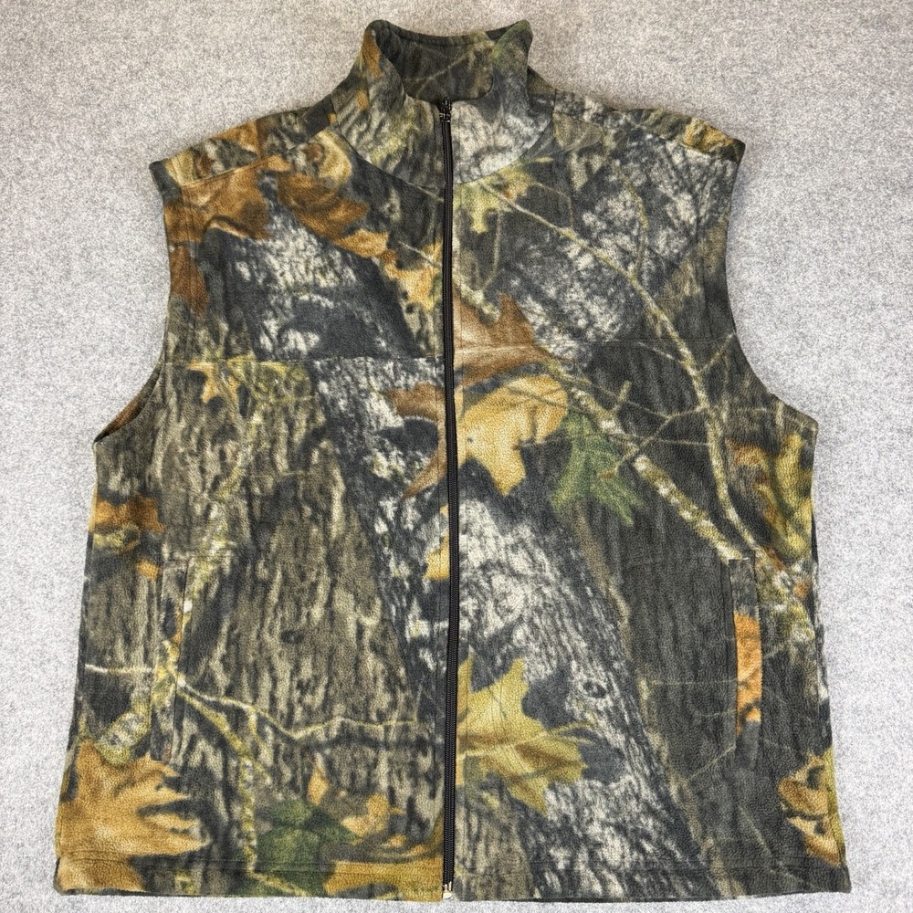 Vintage 90s Coyote Real Tree Camo Fleece Vest Zip-Up Jacket Mens M Utility Green
